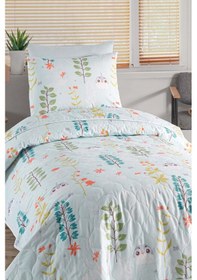 Resim Yatak Örtüsü Seti Tek Kişilik Pamuklu 2 Parça Cikcik Desen Mint / Yumuşak Dokulu Mint 