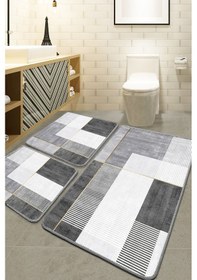Resim Pendor Gri 3'lü Set Banyo Paspası Djtbanyo Renkli 