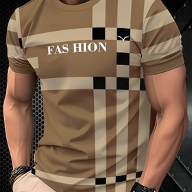 Resim Erkek 3D Şimşek Baskılı T-Shirt, Rahat Crew Boyun Kısa Kollu Tee, Yazlık Knit Polyester Karışımı Üstü ile Hafif Esneklik, Çizgili Desen Tasarımı, Rahat Giyim için Normal Beden, Rahat Giyim Tee | Modern Görünüm | Şık Dokuma 