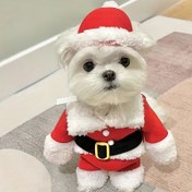 Resim 1 adet Şenlik Akrilik Köpek Noel Kostümü, Orta Boy Irklar için Kazak Noel Baba Takımı, Teddy & Bichon Frise için Kış Tatili Evcil Hayvan Kıyafeti, Küçük Köpek Giysileri 