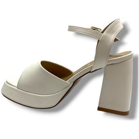 Resim Aydemir M805-25 Deri Tek Bant Yüksek Topuk Kadın Sandalet Beyaz 