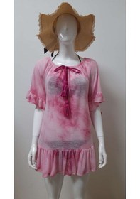 Resim Mayomer Kadın Pembe Batik Desenli Mayo Üstü Elbise Plaj Elbisesi Pareo Pembe 