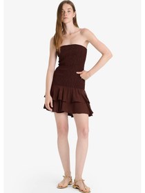 Resim Defacto Straplez Floral Kolsuz Mini Elbise F9462ax25hsbn267 Kahve 