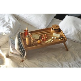 Resim Bambum Rosa Gazetelikli Keyif Tepsisi - Ayaklı Tepsi Ahşap 