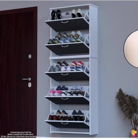 Resim Modilayn Verve Asma Antre 72x194x26 Cm Lik 5 Düşer Kapak 10 Göz Bölmeli Ayakkabılık Antrasit - Beyaz 