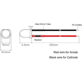 Resim 5v 3mm Şeffaf Mantar Led 0,22mm²20 Cm Kablolu Kırmızı 5adet 