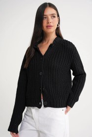 Resim Mixray 6936 Kadın Selanik Düğmeli Regular Fit Triko Hırka Siyah 