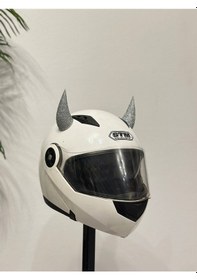 Resim Motor & Motosiklet Gümüş Simli Şeytan Boynuzu Kask Dış Aksesuar Diğer 