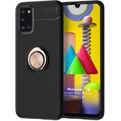 Resim Samsung Galaxy M31 Kılıf Kickstand Ring Holder Siyah Rose Microsonic