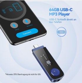 Resim AGPTEK 64GB Taşınabilir USB MP3 Çalar Bluetooth, Type-C Bağlantı 