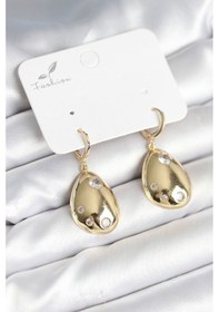 Resim Gold Renk Pirinç Damla Model Kadın Küpe Çok Renkli 