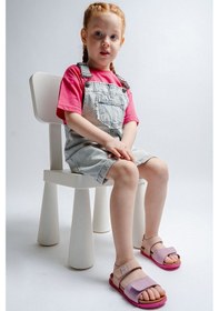 Resim Mnpc Unisex Çocuk Lila-pembe Hakiki Deri Mantar Tabanlı Günlük Çocuk Sandalet 25y 