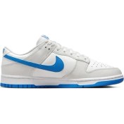 Resim Nike Dunk Low Retro Leather Erkek Sneaker Hakiki Deri Beyaz Mavi Swoosh Spor Ayakkabı 