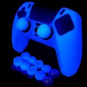 Resim HLRAO Blue Glitter Protective Silicone Cover Skin, Glow in The Dark Silicone Skins PS5/Slim/Pro Controller, 8 PCS Glitter Thumb Grip Caps ve 2 Paw Grips Caps. 