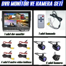 Resim Özgürce 4 Kameralı Araç Monitörü, 12V, 64GB Destekli, Sd Kart Seti Dahil 