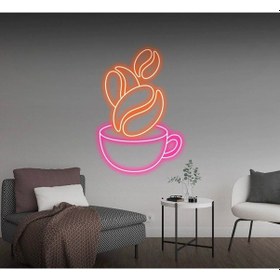 Resim Kahve Fincanı Şekilli Neon Tabela Pembe 