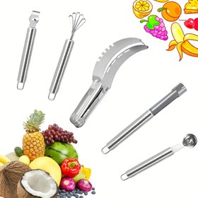 Resim 5 adet Premium Paslanmaz Çelik Meyve ve Sebze Çekirdek Seti - Karpuz Dilimleyici, Elma Çekirdekleri, Melon Toplayıcı, Hindistan Cevizi Kazıyıcı, Limon Dilimleyici - Kolay Hazırlık için Dayanıklı Mutfak Araçları, Mutfak Gereçleri|Modern Mutfak Araçları|Dayanıklı Mutfak Gereçleri 