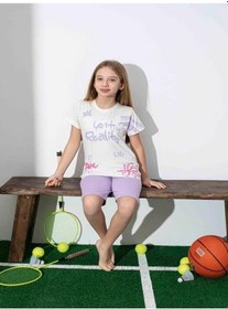 Resim Kız Çocuk Desenli Lila Şortlu Pijama Takımı-1258 Lila 