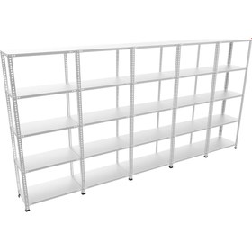 Resim Galvanizraf 5 Katlı 5 Li Bitişik Galvaniz Çelik Raf Arşiv Depo Kiler Rafı 43X75X200 