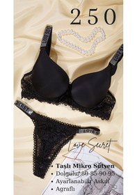 Resim Tılsım Lingerie Murays Kadın Taşlı Mikro Sütyen Takım Siyah 