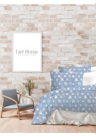 Resim Flanel Pazen Kumaşından Çift Kişilik Nevresim Seti %100 Pamuk/cotton Mavi - Beyaz 