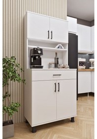 Resim Ases Esl0173 Kahve Köşesi Çok Amaçlı Dolap 4 Kapaklı 1 Çekmeceli Kiler Mutfak Dolabı Beyaz Beyaz 