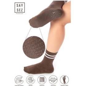 Resim Bambu Kadın Kaydırmaz Taban Silikon Baskı Pilates Yoga Fitness Dans Aktivite Kahverengi Tenis Çorabı Renkli 