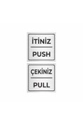 Resim hediyenebak Metal Gümüş İtiniz Push - Çekiniz Pull 10x10 cm 2'li 