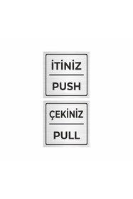 Resim hediyenebak Metal Gümüş İtiniz Push - Çekiniz Pull 10x10 cm 2'li 