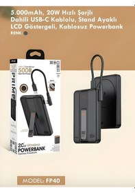 Resim 5000mah 20w Hızlı Şarj Dijital Gösterge Kablosuz Magsafe Powerbank Type-c Kablolu/girişli Standlı siyah 
