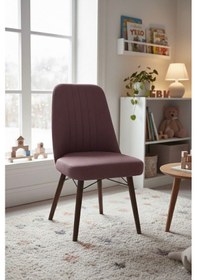Resim Nora 1 Adet Sandalye - Keten Kumaşlı Sandalye Modern Ahşap Ayaklı Yemek & Çalışma Sandalyesi Minimal Tasarım Pembe 