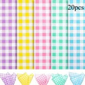 Resim 20 Adet Pastel Paskalya Hediye Paketleme Kağıdı - Pembe, Yeşil, Mavi, Sarı Renklerde Buffalo Desenli Plastik Sayfalar DIY El İşleri, Doğum Günü Partisi Süslemeleri ve İlkbahar Ev Dekoru için, Canlı Peçete Tasarımları, Hediyeler İçin Ambalaj Kağıdı 