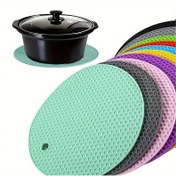 Resim 4 adet Sıcak Kaplar için Silikon Trivets - Isıya Dayanıklı, Kaymaz Tencere Tutucuları, Renkli Yuvarlak Tabaklar Masa ve Tezgahlar için, Mutfak ve Piknik Kullanımı için Mükemmel, Mutfak Sıcak Ped | Canlı Sofra Takımı | Dayanıklı Silikon 