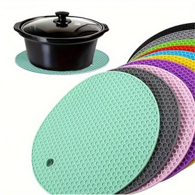 Resim 4 adet Sıcak Kaplar için Silikon Trivets - Isıya Dayanıklı, Kaymaz Tencere Tutucuları, Renkli Yuvarlak Tabaklar Masa ve Tezgahlar için, Mutfak ve Piknik Kullanımı için Mükemmel, Mutfak Sıcak Ped | Canlı Sofra Takımı | Dayanıklı Silikon 