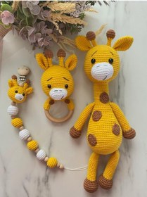 Resim Zey's Amigurumi Amigurumi Zürafa Uyku Arkadaşı Emzik Zinciri Çıngırak Set 