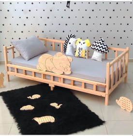 Resim Markaawm Markaawm Ayıcıklı Montessori Yatak Ahşap Karyola Bebek Beşiği Akçaağaç 