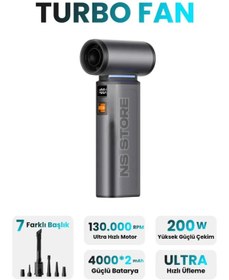 Resim NS Store F1 Turbo Jet Fan – 130.000 RPM Ultra Güçlü Motor, 4000mAh Batarya, Vakum + Üfleme 2’si 1 Arada 
