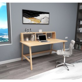 Resim WOODFACE Lucy Çalışma Masası 120x60 Doğal Ahşap Tek Raflı 3 Bölüm Özel Tasarım Uyumlu Görünüm 