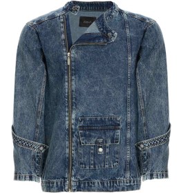 Resim Erkek Bisiklet Yakalı Yan Fermuarlı Denim Ceket - S 