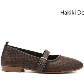 Resim Gönderi R Kahve Antik Hasır Baskılı Mary Jane Hakiki Deri Babet Kahverengi 