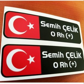 Resim Isme Özel Kan Grubu Isim Bayraklı Isimlik Sticker 2 Adet Etiket 