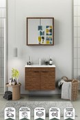 Resim BIANI Fix Loft 85 Cm Banyo Dolabı,Seramik Lavabolu,Aynalı,Lavabo Dahil,Mdf,Aybe Kahve 