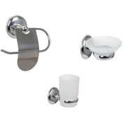 Resim Banyo Aksesuarı Plastik 3 Lü Set Tuvalet Kağıtlıgı-sabunluk-diş Fırçalık Duvara Monte Vidalı Krom 