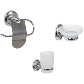 Resim Banyo Aksesuarı Plastik 3 Lü Set Tuvalet Kağıtlıgı-sabunluk-diş Fırçalık Duvara Monte Vidalı Krom 