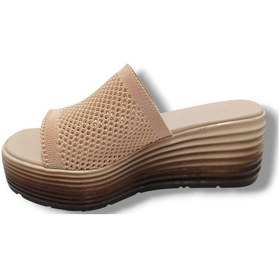 Resim Efsun 3005-25 Triko Anatomik Dolgu Topuk Kadın Terlik Krem 