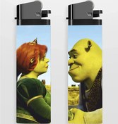 Resim HobiShop 2'li Çakmak Sevgililer Shrek ve Fiona Love Baskılı Full Kaplamalı Klasik Çakmak 