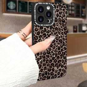 Resim Siyah Lens ve Taşlı Bir Leopar Desenli Telefon Kılıfı, TPU Yumuşak Malzeme ile Yapılmıştır, Doğum Günleri veya Tatiller için Erkekler ve Kadınlar için Hediye Olarak Uygun, for iPhone 16, 15, 14, 13, 12, 11 Plus Pro Max ile Uyumlu. 