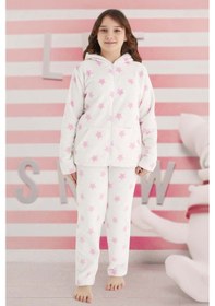 Resim Kız Çocuk Desenli Polar Pijama Takımı 240521 Ekru01 Ekru01 