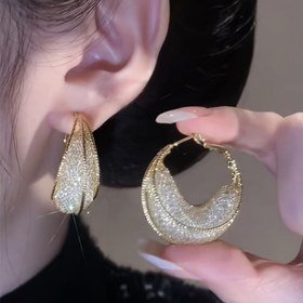 Resim Tıknaz Örgü Desen Parlak Zirkon Dekor Çember Küpe, Retro Alaşım Takı, Büyük Noel Cadılar Bayramı Şükran Günü Hediyesi, Yılbaşı Hediyesi, Sevgililer Günü Hediyesi 
