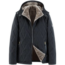 Resim Rüzgar Geçirmez Pamuklu Kadife İçi Büyük Beden Erkek Kaban Siyah 